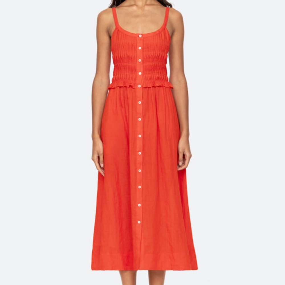 Sea New York Red Button-Front Midi Dress